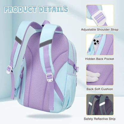 DIGOBAY 3PCS Girls Backpack for School, Cute Kids Backpack for Girls with Lunch Box Pencil Case for Teen Girl Elementary Primary Middle High College School Bookbag with Cute Pins Aquamarine-Purple - color: Aquamarine-purple