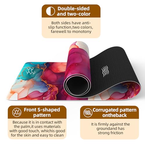 FOLAI Extra Thick Yoga Mat 6mm，pilates mat thick - Non-Slip Exercise Mat for HIIT, Pilates & Home Workouts & Workout with Free Carry Strap - color: abstract red