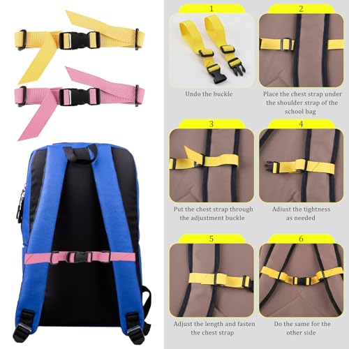 2 Pack Backpack Chest Strap Adjustable Replacement Chest Strap for Backpack with Quick Release Buckle - color: 1 Each of Yellow and Soft Pink