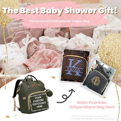 ROSEGIN Diaper Bag Backpack with Changing Pad, Pacifier Case, Baby Bag for Boy Girl Toddler - Large, Stylish, Waterproof Travel Quilted Diaper Bag for Mom - Baby Shower - Army Green - color: Army Green