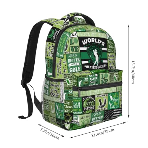Golf Backpack School Backpacks Golf Theme Bookbag Casual Sport Daypack Travel Bag for Kids Girls Boys Men Gifts 16 Inch