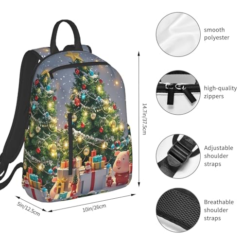 Travel Backpack for Women Men Christmas Tree and Piggy Daypack 15 inch Lightweight Computer Bag Casual Back Pack - color: Christmas Tree and Piggy