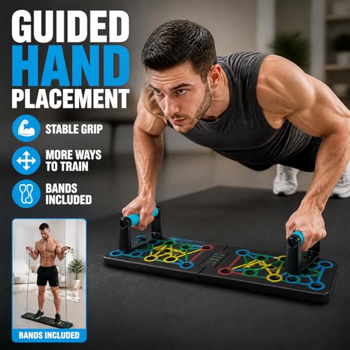 Push Up Board With Resistance Bands, Push Up Training Board, Push Up Board Home Gym, Strength Training Equipment For Man and Women(Resistance Bands Included)
