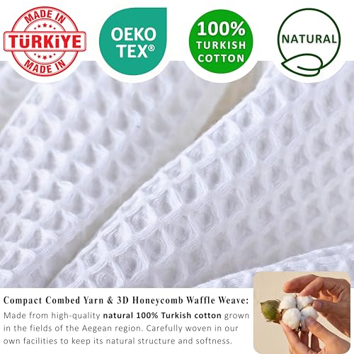 PÜSKÜL 2-Piece White Waffle Bath Towels for Bathroom | Natural 100% Turkish Cotton Towel | Soft Absorbent Quick-Dry Lightweight 32x63 Extra Large Turkish Bath Sheet (White Bath Towels - Pack of 2) - color: White