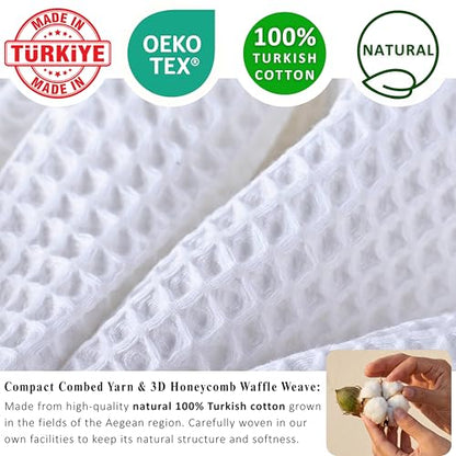 PÜSKÜL 2-Piece White Waffle Bath Towels for Bathroom | Natural 100% Turkish Cotton Towel | Soft Absorbent Quick-Dry Lightweight 32x63 Extra Large Turkish Bath Sheet (White Bath Towels - Pack of 2) - color: White