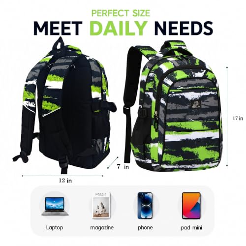 MYGOO Boys School Backpack Euclid Urban Green Bookbag for Elementary Middle School Ages 5-12, 17 inch Large Capacity 24L Kids Student Travel Bags - color: Euclid Urban Green