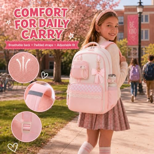 Bluboon Backpack for School Teen Girls Bookbags with Lunch Bag & Pencil Case Aesthetic Water Resistant School Bags for Kids - color: Pink Gingham