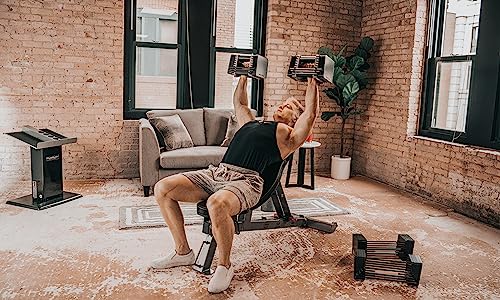 PowerBlock Elite USA 90 Pound Adjustable Dumbbells, Sold in Pairs, 5-90 lb. Dumbbells, Durable Build, Innovative At Home Workout Equipment, Includes Stage 1, 2 & 3 Expansions Gray