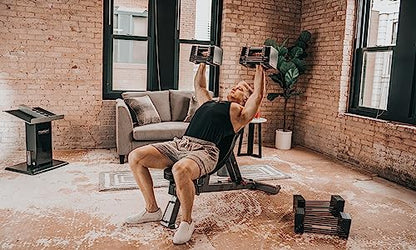 PowerBlock Elite USA 90 Pound Adjustable Dumbbells, Sold in Pairs, 5-90 lb. Dumbbells, Durable Build, Innovative At Home Workout Equipment, Includes Stage 1, 2 & 3 Expansions Gray