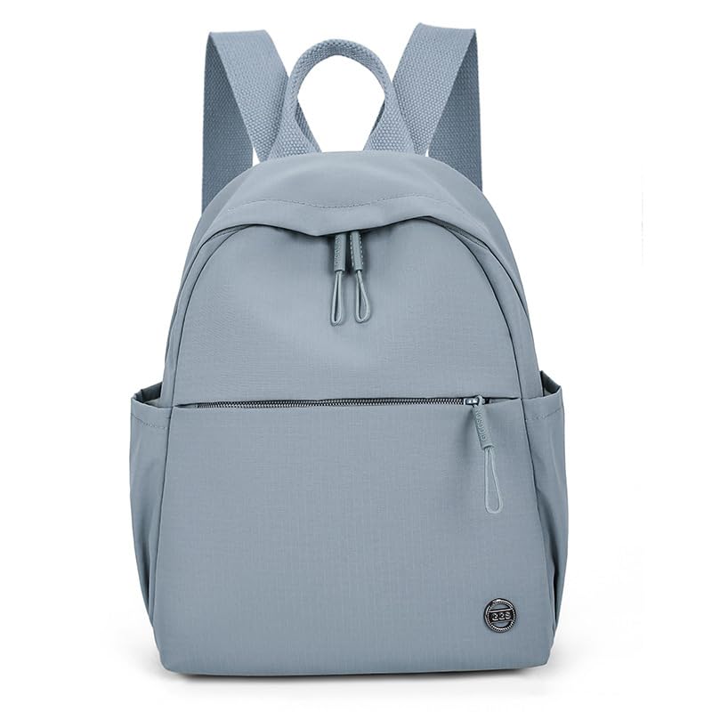 Blue Minimalist Nylon Backpack for Women, Lightweight Water-Resistant Urban Commuter Small Daypack