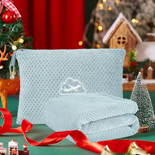 BEDELITE Travel Blanket with Bag, Ultra-Soft Jacquard Fleece Blanket with Luggage Sleeve & Backpack Clip, Airplane Blanket Travel Essentials, Blue - color: Blue