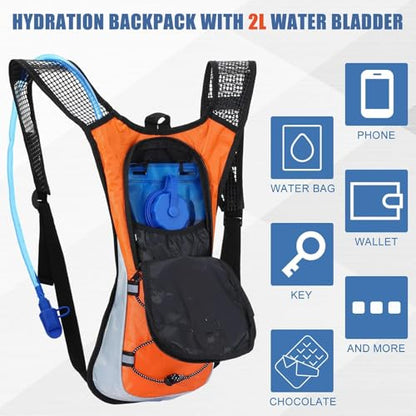 Chunful Hydration Backpack with 2L Water Bladder, Lightweight Hydration Pack Outdoor Water Backpack for Men Women Running Cycling Biking Climbing - color: Brightcolor