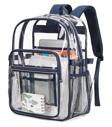 abshoo Big Heavy Duty Clear Backpack for School Girls Boys Transparent Bookbag for Middle High School (Navy) - color: Navy