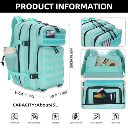 Lovelinks21 45L Tactical Assault Backpack 3 day assault pack with Molle Waterproof backpack Rucksack for Tactical Backpacks (Mint Green) - color: Mint Green