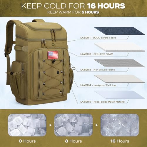 Maelstrom 35/50 Can Insulated Backpack Cooler, Leakproof Soft Lunch Ice Bag - color: Khaki, size: 50 Can