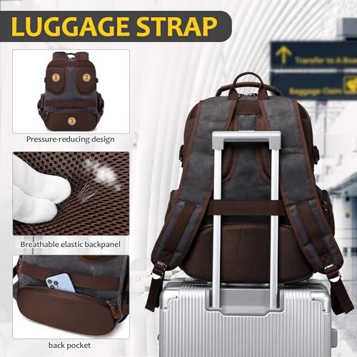 Travel Laptop Backpack 17.3 inch XL Computer Backpack for Men Waxed Canvas College Daypack Business Backpack Black Gray - color: Black Gray