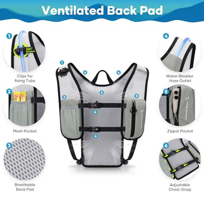 Maelstrom Hydration Backpack, Hiking Backpack with 2L Water Bladder, Running Hydration Vest for Cycling Hiking Rave for Men Women - color: Grey