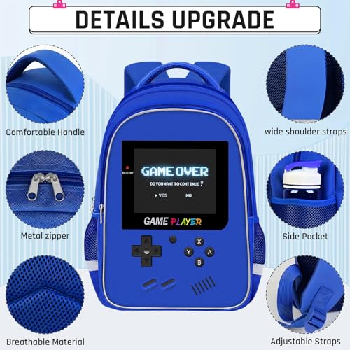Backpack for School Boys,Gamer Boys Backpack for Elementary Middle School,Student Bookbag for Ages 6-18 Kids Children Teens,17″ Video Game Bookbag Travel Back Pack - color: Game Backpack-blue