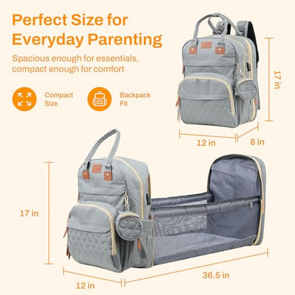Diaper Bag Backpack with Changing Station – Large Baby Diaper Bag with 19 Pockets, USB Port, Waterproof, Insulated Bottle Holders, Stroller Straps – Travel Maternity Bag – Grey - color: Grey