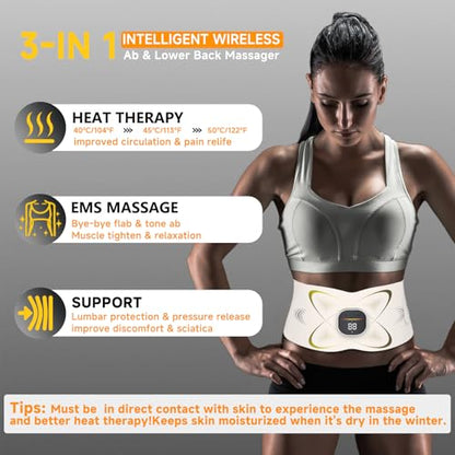 FAD Cleard - Abs Sculptor, Ab Stimulator Belt with Heating Pad for Belly Fat Burning, ab Toner Muscle Stimulator for Stomach Exercise Smooth & Firm, Lower Back Massager for Pain Relief Unisex Gifts
