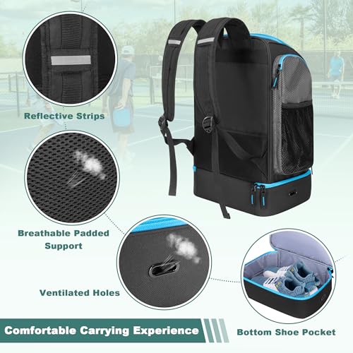 GOBUROS Pickleball Bags for Men Women, Pickleball Backpack for 4 Paddles with Shoe Compartment, Large Capacity Pickle Ball Equipment Bag, Grey - color: Grey