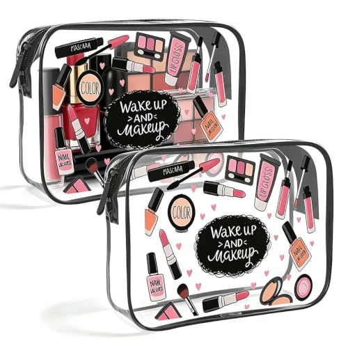 Clear Toiletry Bag, 2 Pack TSA Approved Travel Toiletry Bag Carry on Travel Accessories Bagfor Women Men, Carry on Airport Airline Cosmetic Bag (Make up-2pc) - color: Make up-2pc