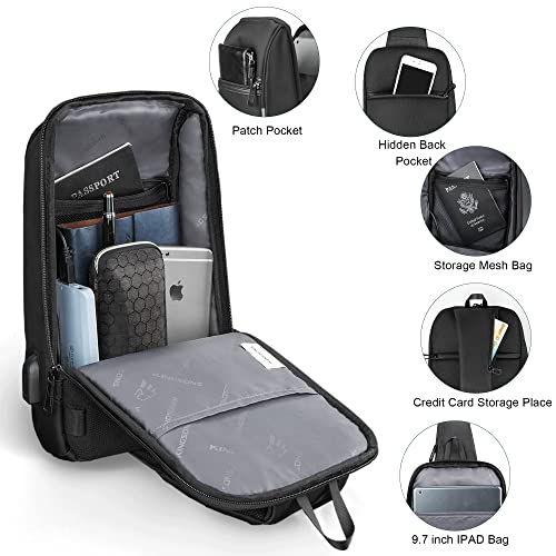 Kingsons Mini Sling Bag Hiking Daypack for Men, Waterproof Little Crossbody Travel Shoulder Bag, Small Anti-Theft Backpack Camping Bag for Traveling, Leisure, Commuting, Fit for 9.7" ipad Black… - color: Black-c