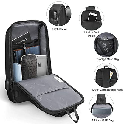 Kingsons Mini Sling Bag Hiking Daypack for Men, Waterproof Little Crossbody Travel Shoulder Bag, Small Anti-Theft Backpack Camping Bag for Traveling, Leisure, Commuting, Fit for 9.7" ipad Black… - color: Black-c