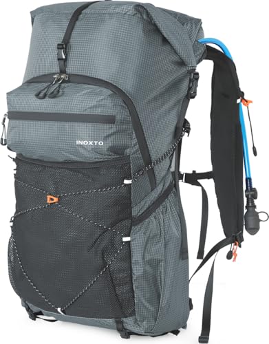 IX INOXTO Hiking Backpack for Men and Women, 30L Waterproof Camping Backpack with 3L Water Bladder and Rain Cover, Lightweight Outdoor Sport Travel Daypack Rucksack for Climbing Cycling (Dark gray) - color: Dark Gray