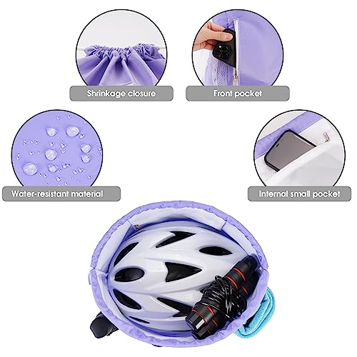 WANDF Drawstring Backpack Sports Gym Sackpack with Mesh Pockets Water Resistant String Bag for Women Men (Purple) - color: Purple