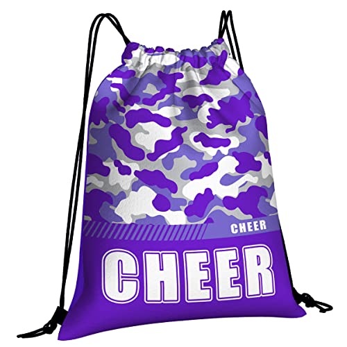 Drawstring Backpack Waterproof Gym Drawstring Bags Sports String Bag Camo Sackpack-Purple Cheer Drawstring Bag - color: Cheer Drawstring Bags-camo Purple