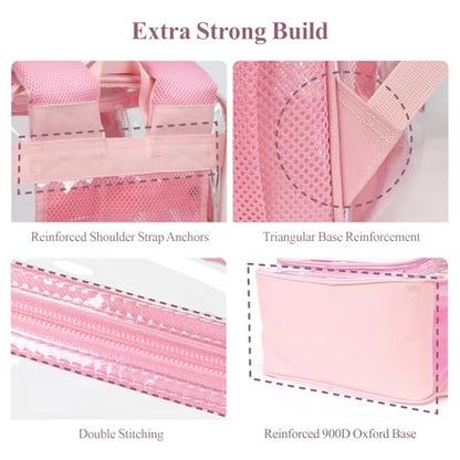 PACKISM Clear Backpack for School - 17 inch Large Heavy Duty Bookbag, Reinforced See Through PVC Transparent Backpack - color: Cute Pink, style: Daypack Backpacks