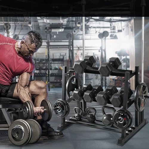 Dumbbell Rack, Bongkim Dumbbell Set with Rack Stand, Dumbbells Weights Rack for Home Gym, Weight Rack for Dumbbells, Kettlebells, and Weight Plates 1100LBS - color: black