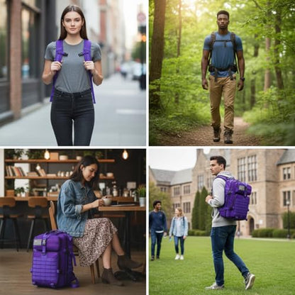45L Military Tactical Backpack for Men & Women Bug Out Bag Assault pack Molle Daypack Hiking Trekking Rucksack(45L purple) - color: 45l Purple