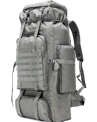 King'sGuard 70L Camping Hiking Backpack for Men Women Large Military Tactical Backpack Molle Rucksack Backpack for Outdoor - color: Gray