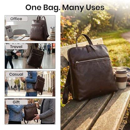 Genuine Leather Backpack for Women - 12.5 Inch with Adjustable Shoulder Strap - Stylish and Durable (Chestnut) - color: Chestnut