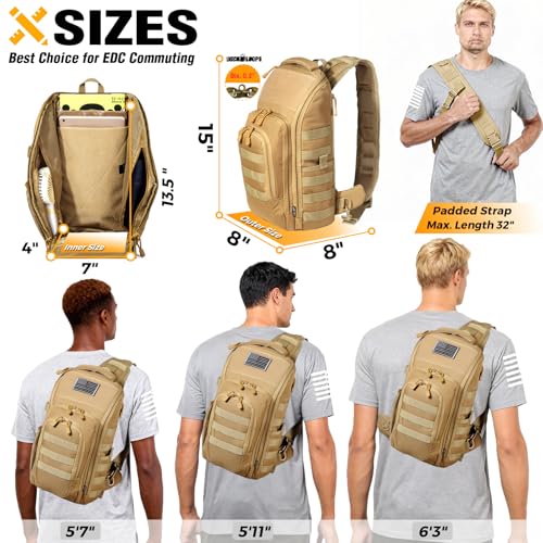 DBTAC Tactical Personal Defense EDC Bags & Packs | 10L Military Shoulder Backpack with Sling for Concealed Carry, Range, Travel, Hiking, Outdoor Sports (Brown Apatite) - color: Brown Apatite
