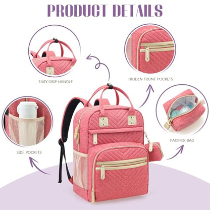 Tuwubi Diaper Bag Backpack, Baby Essentials Travel Tote Bag, Multi function Waterproof Backpacks, Travel Essentials with Stroller Straps & Pacifier Case - Pink - color: Pink, size: Medium