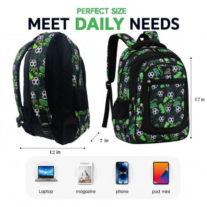 MYGOO Boys School Backpack Vineyard Soccer Green Bookbag for Elementary Middle School Ages 5-12, 17 inch Large Capacity 24L Kids Student Travel Bags - color: Vineyard Soccer Green