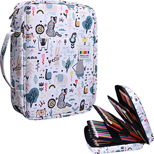 JAKAGO 220 Slots Colored Pencil Case Large Capacity Pen Holder for Artist Painter Zipper Organizer Bag for Marker Highlighter Storage Case for Office Sketch Travel Supplies (Forest) - color: Forest