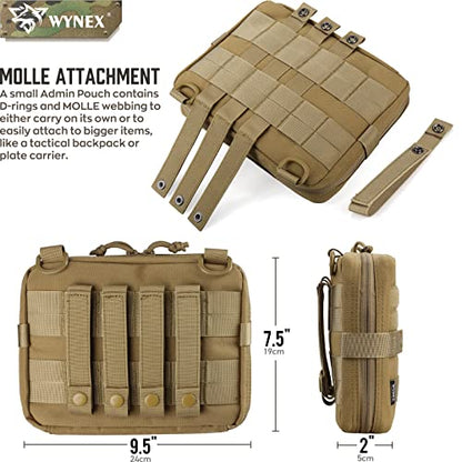 WYNEX Tactical Admin Molle Pouch, Medical EDC EMT Utility Bag Shell Design Attachment Pouches 1000D Nylon Hiking Belt Bags - color: Khaki