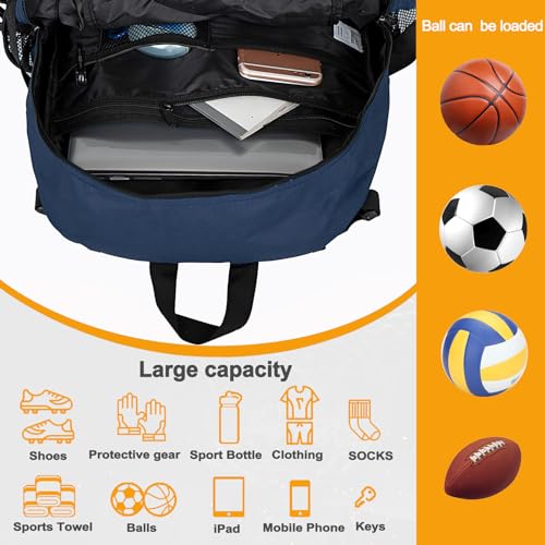 Goloni Soccer Backpack,Basketball Backpack with Ball Compartment & Shoe Compartment,Backpack for Basketball,Soccer - color: Dark Blue