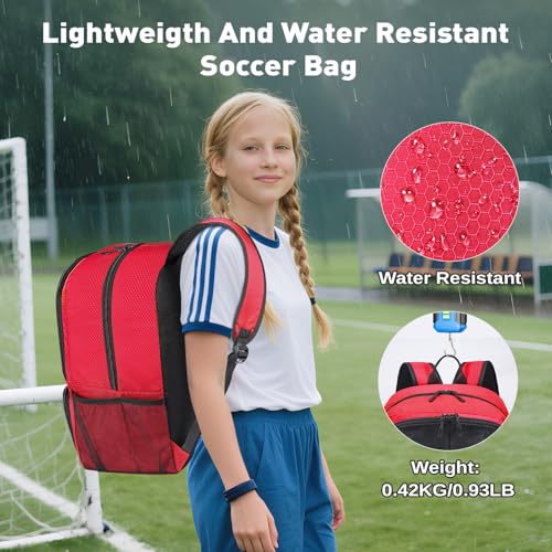 Soccer Backpack with Seperate Compartment, Water Resistant Sport Bags fit for Basketball, Volleyball, Football - color: Red 2.0