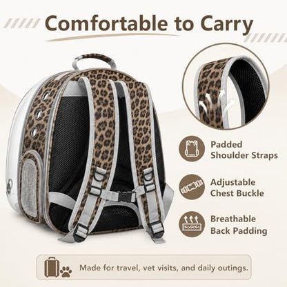 Expandable Cat Carrier Backpack with Bubble Window, Animal Print - color: Leopard Print