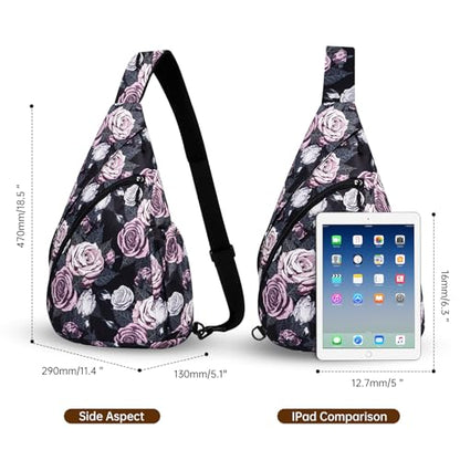 HUA ANGEL Crossbody Sling Bag for Men & Women Lightweight Waterproof Chest Shoulder Bag for Travel Hiking & Everyday Use - color: W-gray & Pink Rose