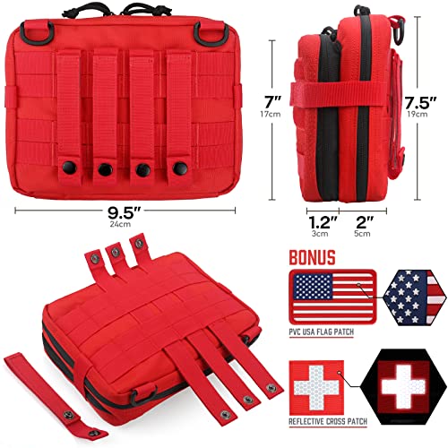 WYNEX Tactical Large Admin Pouch of Double Layer Design, Molle EDC EMT Utility Pouch with Map Sleeve Modular Tool Pouch Large Capacity Flag Patch Included - color: Red