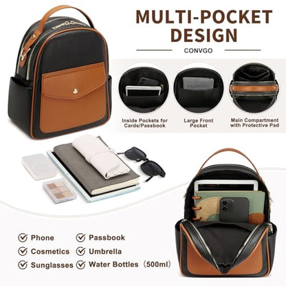 Small Backpack Purse for Women PU Leather Mini Backpack, Black - color: Black