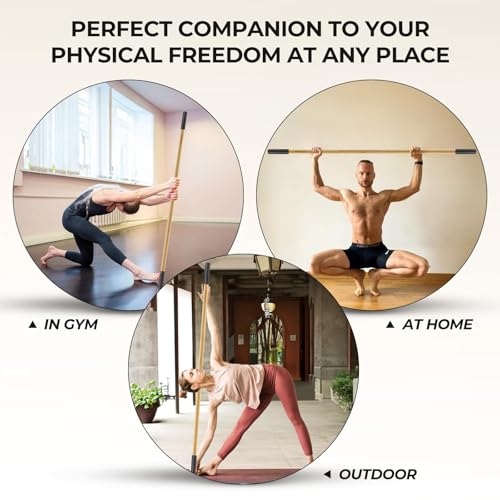 Mobility Yoga Stick for Home and Gym, Natural Bamboo Yoga Stick, Stretching Stick, Premium Stretch Bar with Comfy Grips, Physical Therapy Stick, Exercise Stick for Stretching, Workout Posture Corrector Stick