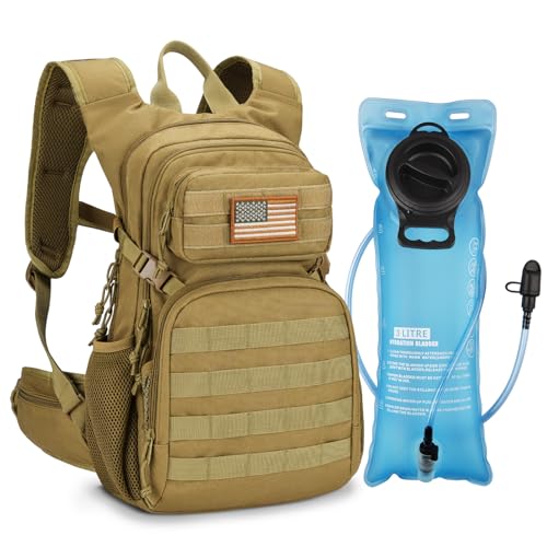 CVLIFE Hydration Backpack with 3L TPU Tactical Water Bladder, 22L Hiking Backpack for Men Women, Heavy Duty Molle Water Backpack with Multiple Compartments for Cycling Running Hunting Camping - color: Khaki