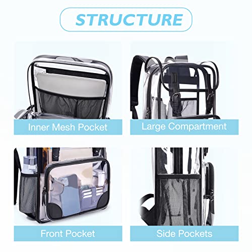 mommore Clear Backpack Heavy Duty Large Clear Bookbag for School Transparent PVC Stadium Approved See Through Back Pack - color: Black, style: Clear Backpack